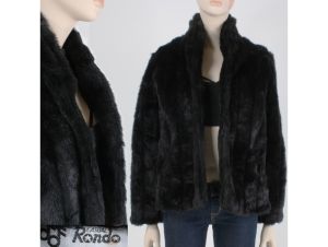Vintage 1990s Black CASUAL RONDO Faux Vegan Fur Winter Coat Shaggy Warm | S/M