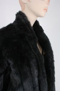 Vintage 1990s Black CASUAL RONDO Faux Vegan Fur Winter Coat Shaggy Warm | S/M - Fashionconservatory.com