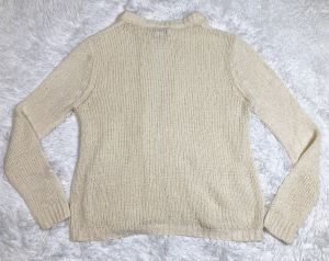 M/ 70’s Cream White Open Sweater with Pockets, Loose Knit Cardigan by Monarch Knits - Fashionconservatory.com