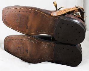1930s Ski Boots - Square Toe Brown Leather Winter 30s 40s Shoes Mens Size 6 C - Ladies approx Size 8 - Fashionconservatory.com
