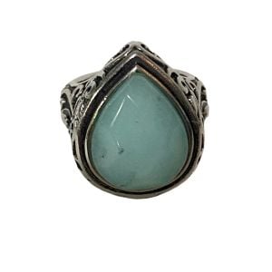 Vintage 1990’s Teardrop Shaped Blue Stone Ring in Silver Setting - Size 7.25