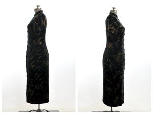 Vintage 1990s Black Velour Gold Evening Cocktail Maxi Dress by J. Stevens by Carol Escritor | Size L - Fashionconservatory.com