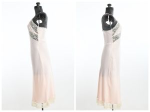 Vintage 1940s Sexy Pink Never Worn Bias Cut Art Deco Satin Lace Slip by Adonna  | Size S/M 34'' Bust - Fashionconservatory.com