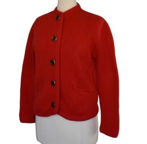 1950s Red Cardigan Sweater, Designer Rosanna Knitted Sportswear, Shetland Wool Rockabilly, S, M