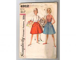 1960s Girls Sewing Pattern - 60s Sub Teen Size 12 - Sleeveless & Short Sleeve Blouse - Cute Wrap 
