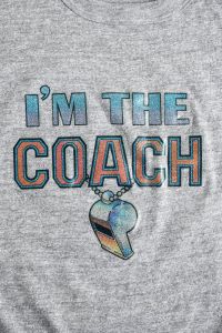Vintage Late 70s Early 80s I'm The Coach Short Sleeve Decal Gray Shirt by Sportswear | Size L/XL - Fashionconservatory.com
