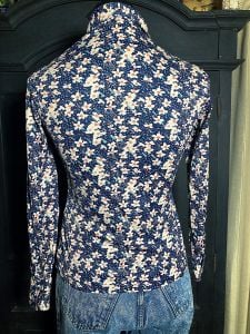 M/ 70’s Dark Blue Floral Disco Shirt, Vintage Flower Print Button Up Top by Dibs of Portland - Fashionconservatory.com