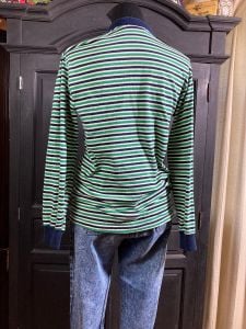 M/ Men’s Vintage Long Sleeve Striped Shirt, 80’s Multicolor Polo Shirt by Kenneth Gordon - Fashionconservatory.com