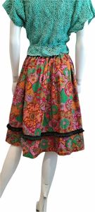 1960s 1970s Psychedelic Floral Print Heavy Cotton Fringed Skirt - Fashionconservatory.com