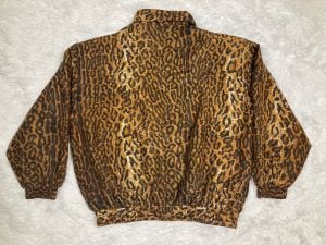 L/ 80’s/90’s Silk Animal Print Windbreaker Jacket, Lightweight Leopard Print Bomber by Fuda - Fashionconservatory.com