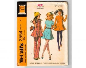 1960s Girl's Mini Dress Sewing Pattern with Pants or Leggings - Size 10 Childs Mod Fashion