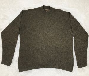 M-L/ Men’s Dark Academia Sweater, Heather Brown Mock Neck Wool Blend Pullover Sweater
