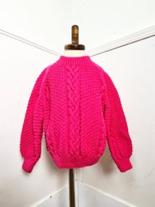 Kids Size 5 | 1980's Vintage Hand Knit Hot Pink Cable Knit Sweater