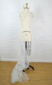 long wedding veil . vintage 1960s cathedral veil with lace and bridal cap hippie style - Fashionconservatory.com