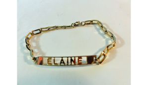 Vintage Name Bracelet ''Elaine''  7'' Gold Tone Paperclip Chain