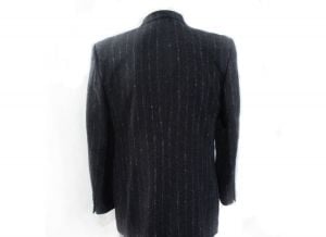 Men's Gangster Jacket - Navy Blue & Gray Pinstriped Wool Blazer - Made in 1980s - Fashionconservatory.com