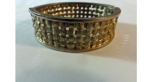 Vintage 60s Bangle Bracelet Sarah Coventry Gold Tone Basket Weave Hinged Cuff
