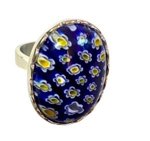 Colorful Blue & Yellow Mosaic Statement Ring, size 9, New in Box, Gift For Her