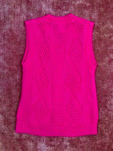 S-M/ 80’s Hot Pink Sweater Vest, Loose Knit Argyle Sweater Vest with Wooden Buttons by Townhouse - Fashionconservatory.com