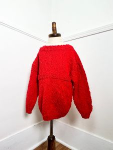 Kids Size 5-6 | 1980's Vintage Red Bouclé HAND KNIT Sweater