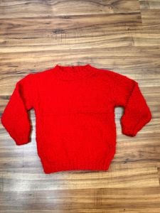 Kids Size 5-6 | 1980's Vintage Red Bouclé HAND KNIT Sweater - Fashionconservatory.com
