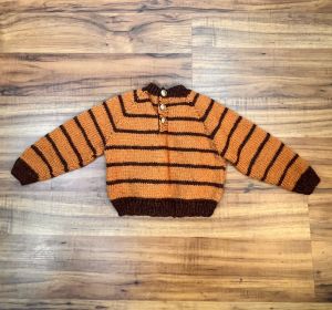Baby 12 Months | 1980's Vintage Wool HAND KNIT Striped Sweater - Fashionconservatory.com