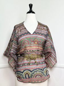 Small to Medium | 1970's Vintage Sheer Paisley Scarf Top
