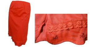 Vintage 1960s Half Slip Red Double Nylon Lacy Lingerie Skirt Scallop Hem Deadstock NOS by Philmaid