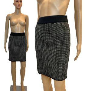 80s Black & Gold Metallic Knit Tube Skirt | Textured Pull On Sweater Skirt | Small