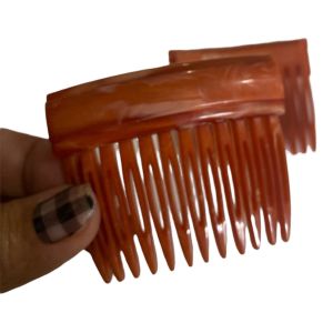 1980’s Pair of Burnt Orange Hair Combs by Carita Paris - Fashionconservatory.com