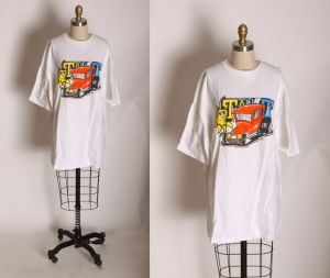 1990s White Single Stitch Model T Tall T Car Hot Rod T Shirt by Hanes Beefy T - XXXL