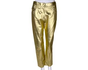 Vintage NWT Gold Leather Pants Holt Renfrew Studio Unused 1990s Glam Sz 6