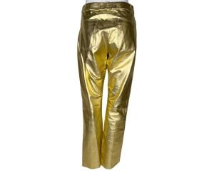Vintage NWT Gold Leather Pants Holt Renfrew Studio Unused 1990s Glam Sz 6 - Fashionconservatory.com