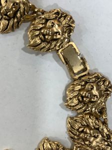 Vintage 70s 80s Gold Lion Face Linked Bracelet | X-Large Size Men Leo | Anklet | Fits 9'' - Fashionconservatory.com