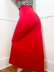 Medium to Large | 1970's Vintage Red Poly Maxi Skirt - Fashionconservatory.com