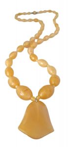 1920s Art Deco Yellow Satin Glass Pendant Necklace Sautoir - Fashionconservatory.com
