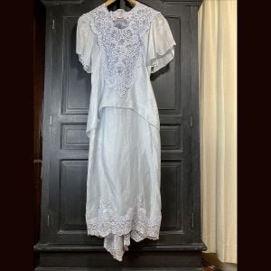 S-M/ 80s Victorian/Edwardian Style Blue Silk Wedding Dress Capriccio by Digna