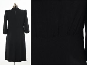 Vintage Early 1940s Black Soutache Trim Puff Shoulder Dress  |  L/XL