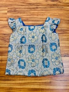 Curvy- Large to Extra Large | 1960's Vintage Blue and Gold Floral Brocade Blouse - Fashionconservatory.com