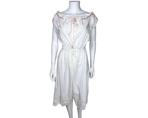 Antique Edwardian Combination Chemise and Drawers One Piece White Cotton Size S