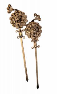Antique Gold Metal Hair Forks Hair Picks Hair Sticks Set of Two