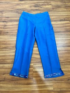 Size 6 | Y2K Vintage Blue Silk Beaded Cropped Pants by Ice | New With Tags - Fashionconservatory.com