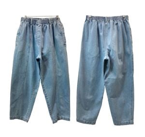 90s Pull On Mom Jeans High Waist Tapered Light Wash Elastic Waist Denim