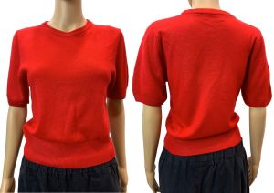 80s 90s True Red Tight Fit Short Sleeve Pullover Sweater | Vintage 10/12 fits S/M