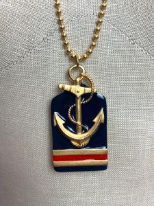 80s 90s Large Enamel Nautical Sailor Pendant Necklace| Blue & Red on Gold - Fashionconservatory.com
