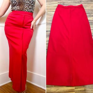Medium to Large | 1970's Vintage Red Poly Maxi Skirt