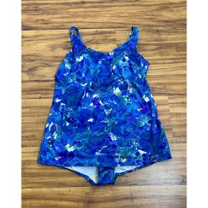 Curvy- Size 22 | 1970's Vintage Blue Floral One Piece Swimsuit by Robby Len Swimfashions - Fashionconservatory.com