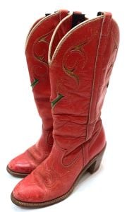 70s 80s Red Dingo Cowboy Boots | Distressed Leather Western Boots with 3'' Heels | Women size 5