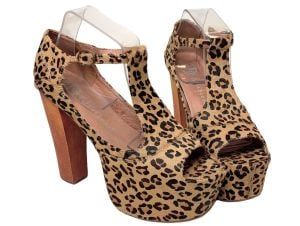 Vintage Y2K Jeffrey Campbell Cheetah Leopard fur FOXY platform Heels shoes | 8