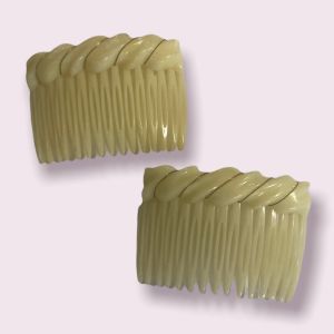 1970’s Deadstock French Hair Combs in Cream with Gold Detail - Fashionconservatory.com